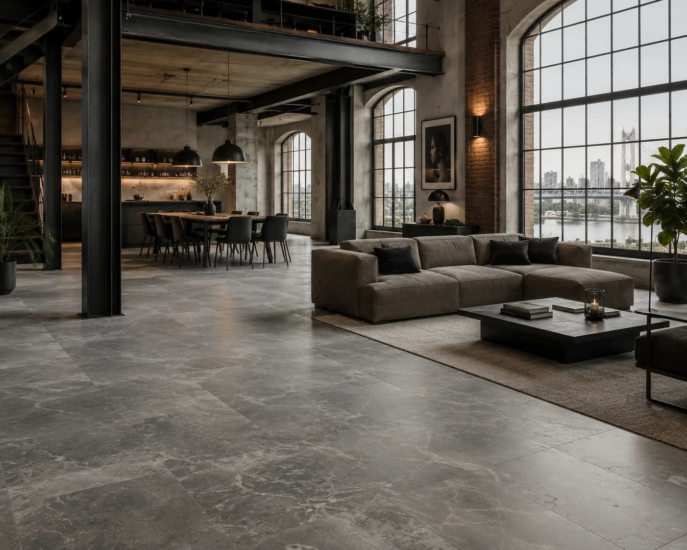 Industriële loft met natuursteen